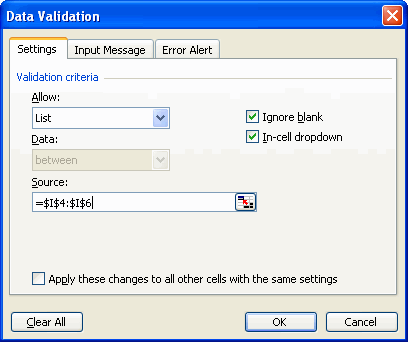 Data Validation dialog box