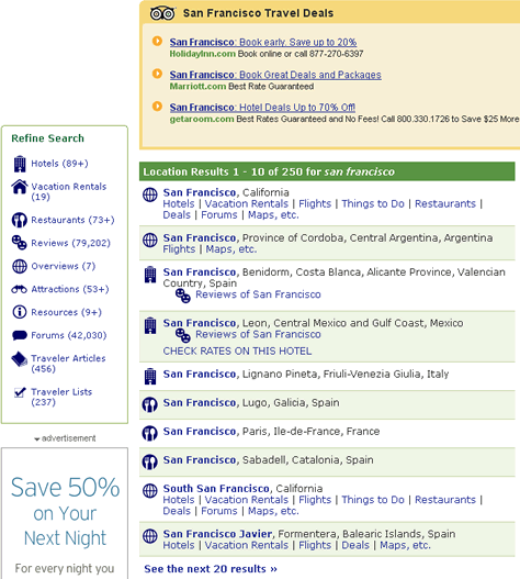 TripAdvisor search results