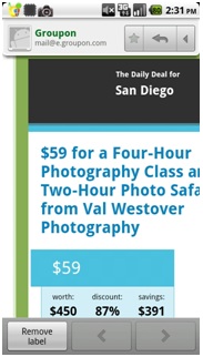 Groupon email message on a smartphone