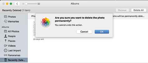 Deleting photos requires confirmation