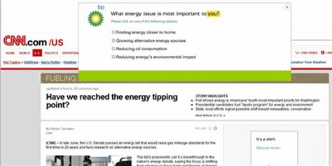 A BP ad and an article on CNN.com with an environmental focus