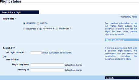 Checking flight status on Airfrance.us