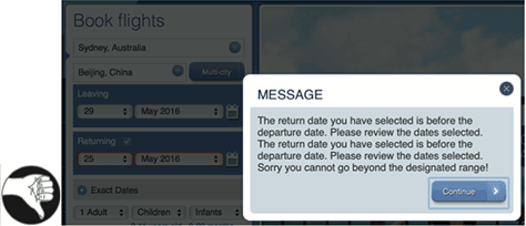 An error on the South African Airlines Web site