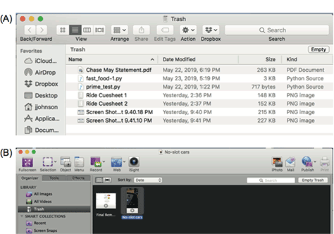 Trash cans or folders let users recover files if necessary