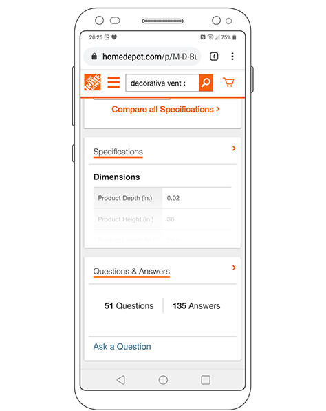 A long, scrolling page on The Home Depot site