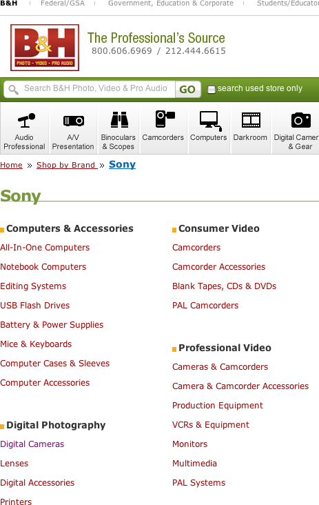 Starting from Sony on B&H