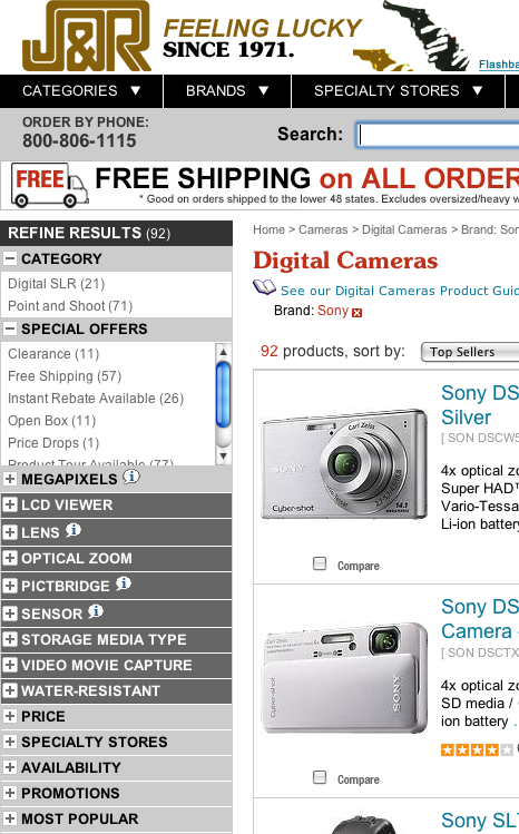 Finding Digital Cameras within Cameras on J&R